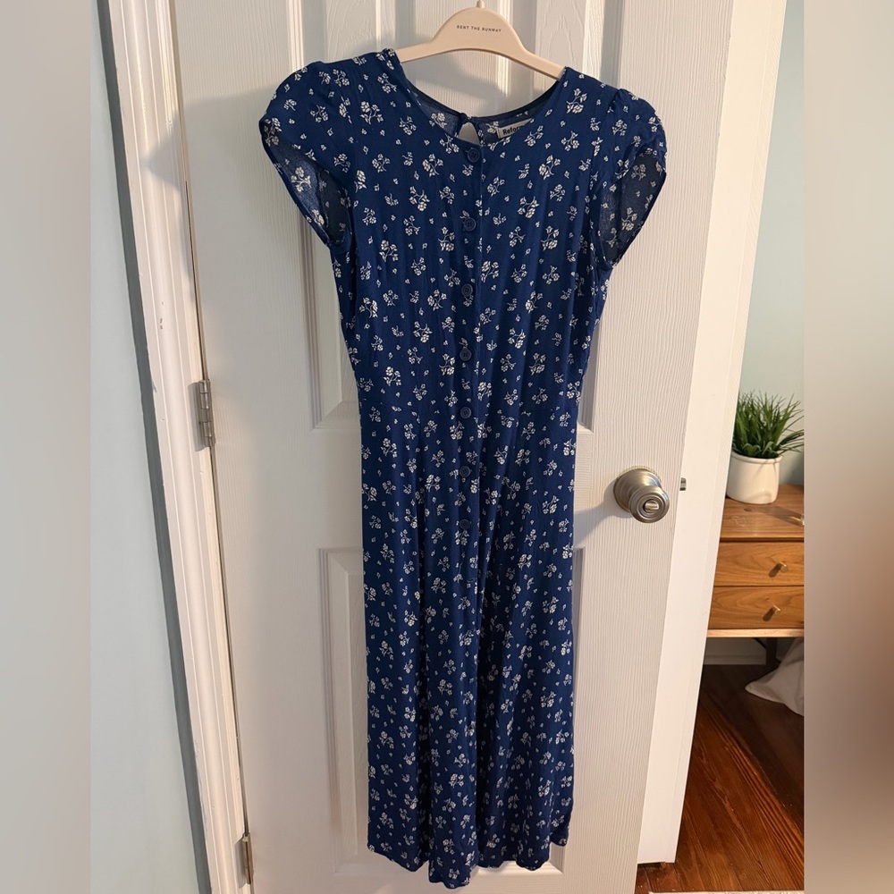 Reformation Blue Floral Maxi Dress with Cap Sleeves